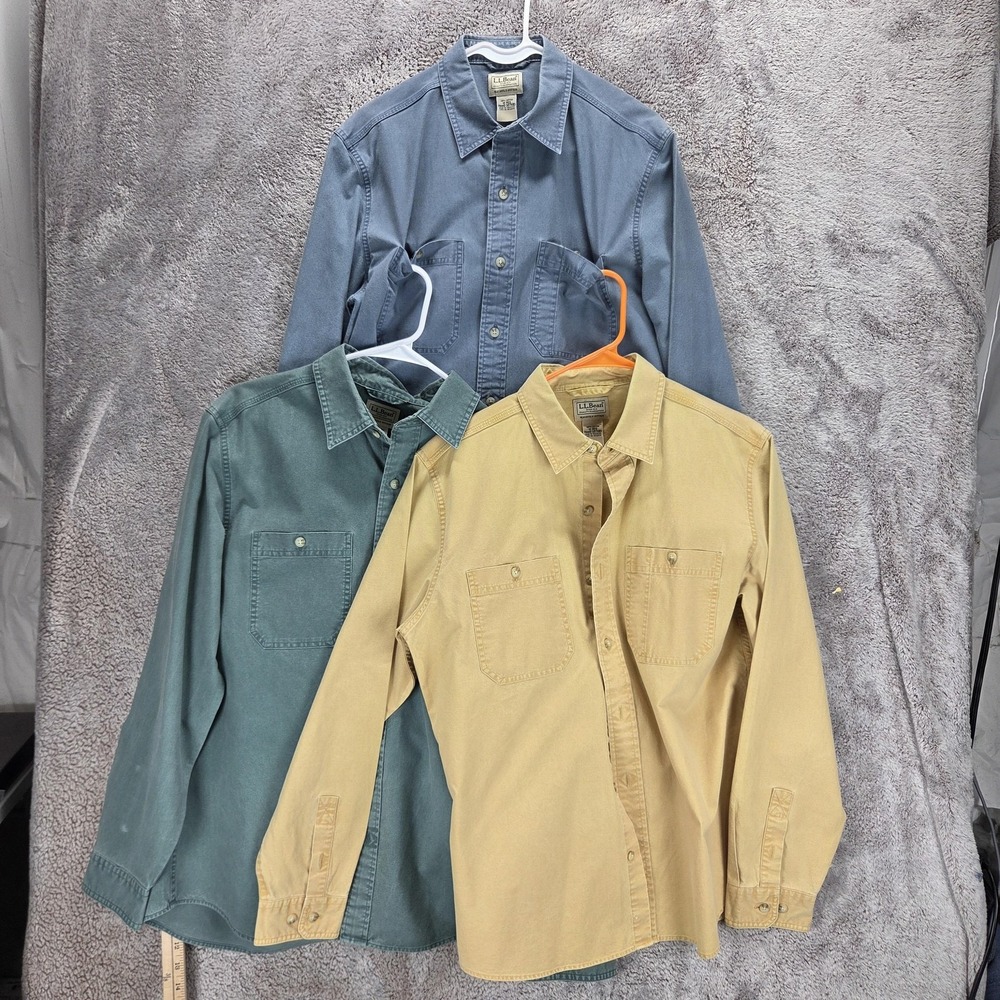 L.L. Bean Shirt Mens Medium Multicolor Canvas Long Sleeve Button Lot 3 Casual